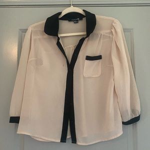 Forever 22 Cream and Black Button-up